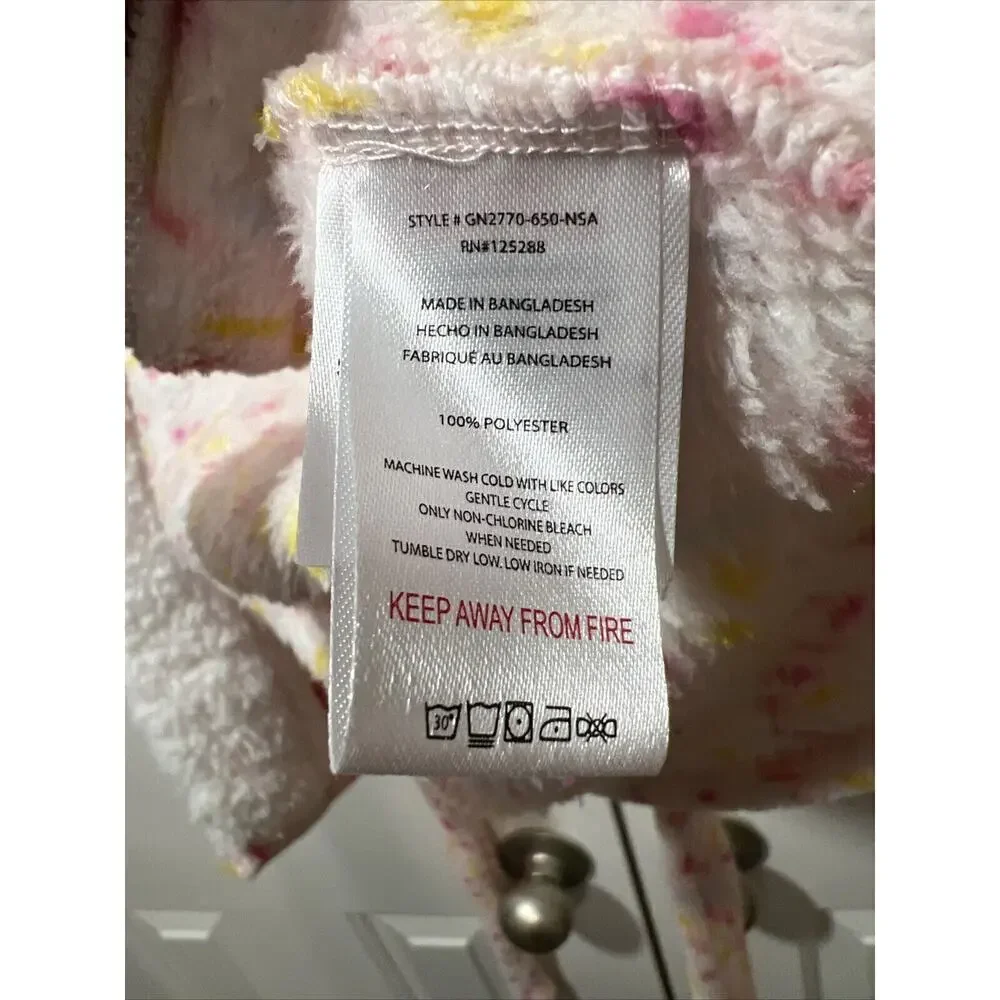 Rae Dunn Kids Girls Sprinkle Print Plush‎ Robe Size S 5/6 Pink White Sweet